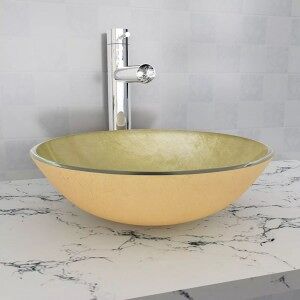 Lavabo De Vidrio Templado Dorado 42 Cm