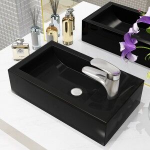 Lavabo Con Agujero Grifo Rectangular Cerámica 46x25.5x12 Negro