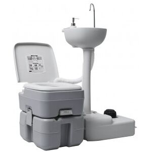 Set De Lavabo Con Pedestal E Inodoro Portátil Para Camping Gris