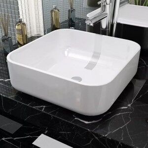 vidaXL Lavabo Cuadrado De Cerámica Blanco 39x39x13.5 Cm