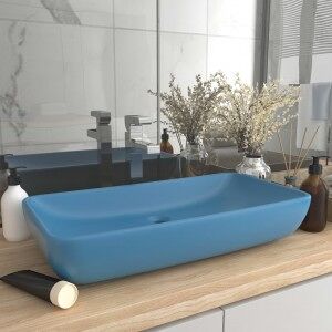 vidaXL Lavabo De Lujo De Cerámica Rectangular Azul Claro Mate 71x38 Cm