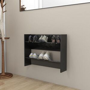 Zapatero De Pared Madera Contrachapada Negro Brillo 80x18x60 Cm