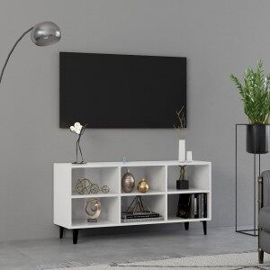 Mueble De Tv Con Patas De Metal Blanco Brillante 103.5x30x50 Cm