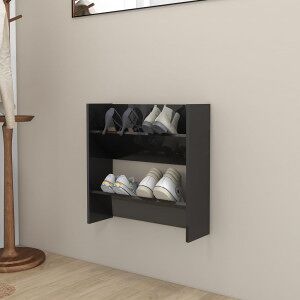 Zapatero De Pared Madera Contrachapada Negro Brillo 60x18x60 Cm