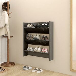 Zapatero De Pared Madera Contrachapada Gris Brillo 80x18x90 Cm