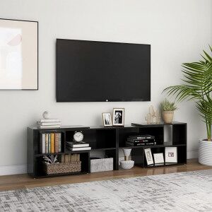 Mueble De Tv Madera Contrachapada Negro Brillante 149x30x52 Cm