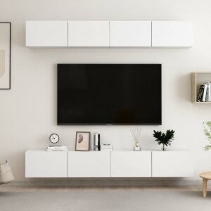 Muebles De Tv 4 Uds Madera De Ingeniería Blanco 100x30x30 Cm