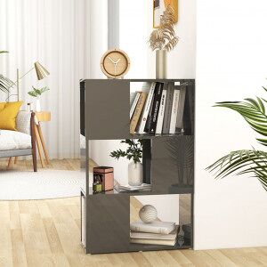 Librería Separador Madera Contrachapada Gris Brillo 60x24x94 Cm