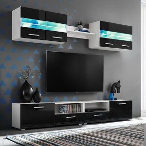 Mueble De Salón De Tv Con Luces Led Negro Brillante 5 Piezas