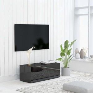 Mueble Tv Madera Contrachapada Negro Brillante 80x34x30 Cm