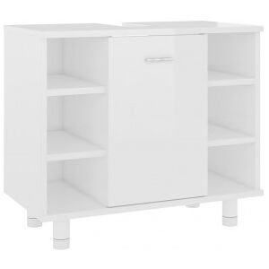 Armario De Baño Madera Contrachapada Blanco Brillo 60x32x53.5cm