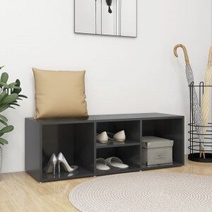 Banco Zapatero De Madera Contrachapada Gris Brillo 105x35x35 Cm