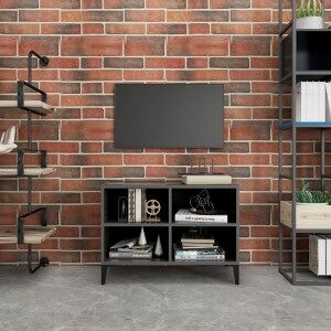 Mueble De Tv Con Patas De Metal Gris Brillante 69.5x30x50 Cm