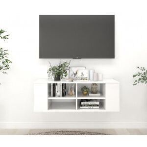 Mueble De Pared Para Tv Contrachapada Blanco Brillo 102x35x35cm