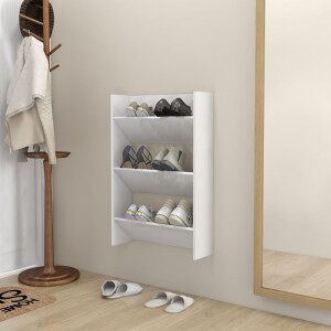 Zapatero De Pared Madera Contrachapada Blanco Brillo 60x18x90cm