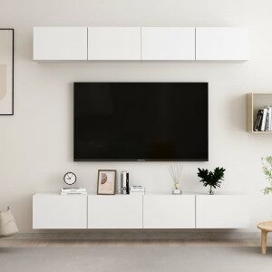 Muebles Para Tv 4 Uds Aglomerado Blanco 100x30x30 Cm