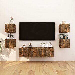 Muebles Para Tv De Pared 8 Uds Roble Ahumado 30.5x30x30 Cm