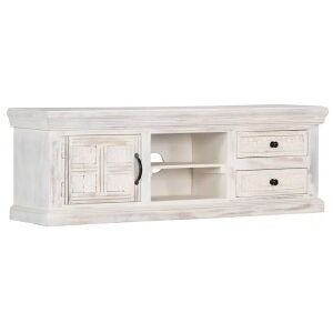 Mueble De Tv De Madera Maciza De Mango Blanco 120x30x40 Cm