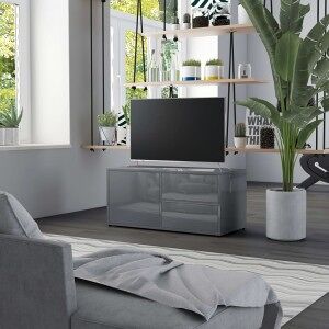 Mueble Tv Madera Contrachapada Gris Brillante 80x34x36 Cm