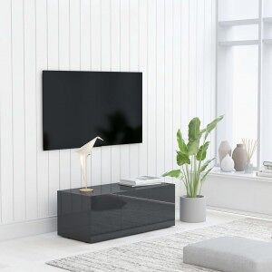 Mueble Tv Madera Contrachapada Gris Brillante 80x34x30 Cm