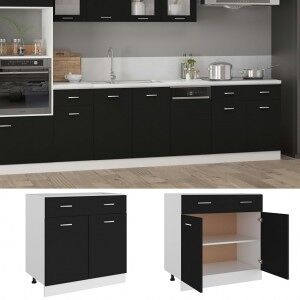 Armario Inferior Cajón Cocina Aglomerado Negro 80x46x81.5 Cm