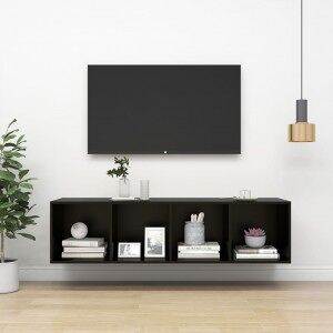 Mueble Tv Pared Madera Contrachapada Negro 37x37x142.5 Cm