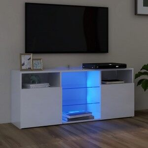 Mueble De Tv Con Luces Led Blanco Brillante 120x30x50 Cm