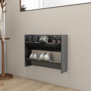 Zapatero De Pared Madera Contrachapada Gris Brillo 80x18x60 Cm