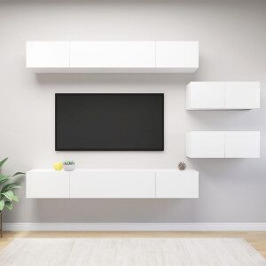 Set De Muebles De Salón Tv 6 Piezas Madera De Ingeniería Blanco