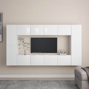 Juego De Mueble Para Tv De 8 Piezas Aglomerado Blanco Brillante