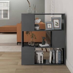 Librería Separador Madera Contrachapada Gris Brillo 80x24x94 Cm