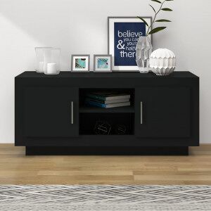 Mueble De Tv Madera Contrachapada Negro 102x35x45 Cm