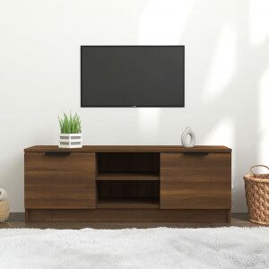 Mueble De Tv Madera Contrachapada Marrón Roble 102x35x36.5 Cm