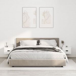 Mesitas De Noche De Pared 2 Uds Blanco Brillante 41.5x36x28 Cm