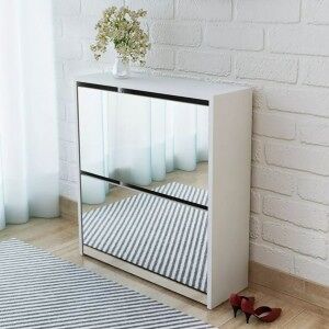 Mueble Zapatero 2 Niveles Y Espejo Blanco 63x17x67 Cm