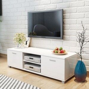 Mueble De Tv Blanco Brillo 140x40.5x35 Cm