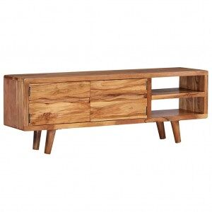 Mueble De Tv Madera Maciza Acacia Puertas Talladas 117x30x40 Cm