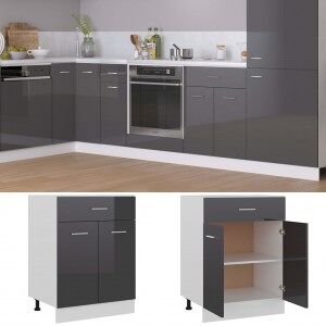 Armario Inferior Cocina Contrachapada Gris Brillo 60x46x81.5 Cm