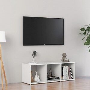 Mueble De Tv Madera Contrachapada Blanco Brillante 107x35x37 Cm