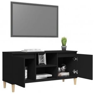 Mueble De Tv Con Patas De Madera Maciza Negro 103.5x35x50 Cm