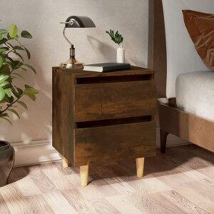 vidaXL Mesitas De Noche 2 Uds Patas Madera Roble Ahumado 40x35x50 Cm