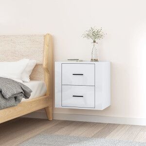 vidaXL Mesita De Noche De Pared Blanco Brillante 50x36x47 Cm