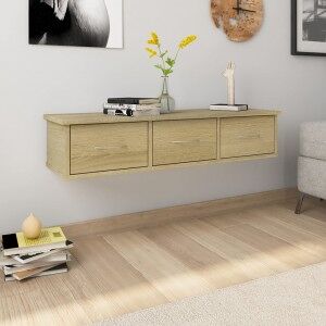vidaXL Estante De Cajones Para Pared Contrachapada Roble 88x26x18.5cm