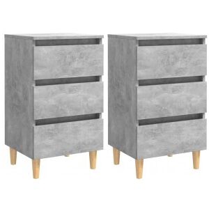 vidaXL Mesitas De Noche 2 Uds Patas Madera Gris Hormigón 40x35x69 Cm