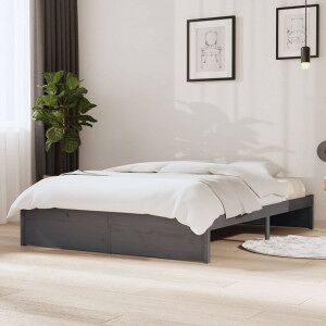 Estructura De Cama De Madera Maciza Gris 140x200 Cm