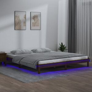 Estructura De Cama Con Led Madera Maciza Marrón Miel 140x200 Cm