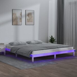 Estructura De Cama Con Led Madera Maciza Blanca 200x200 Cm