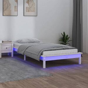 Estructura De Cama Con Led Madera Maciza Blanca 75x190 Cm