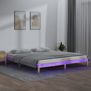 Estructura De Cama Con Led Madera Maciza 140x190 Cm