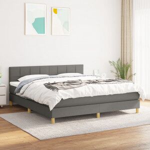 Cama Box Spring Con Colchón Tela Gris Oscuro 180x200 Cm